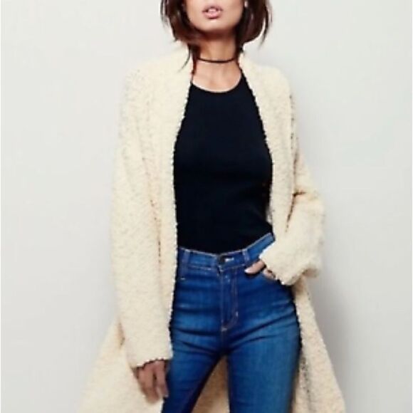 Free People Day Dreamer Boucle Cardigan Midi Sweater Dark Plum Roll Neck Sz XS - Picture 7 of 8